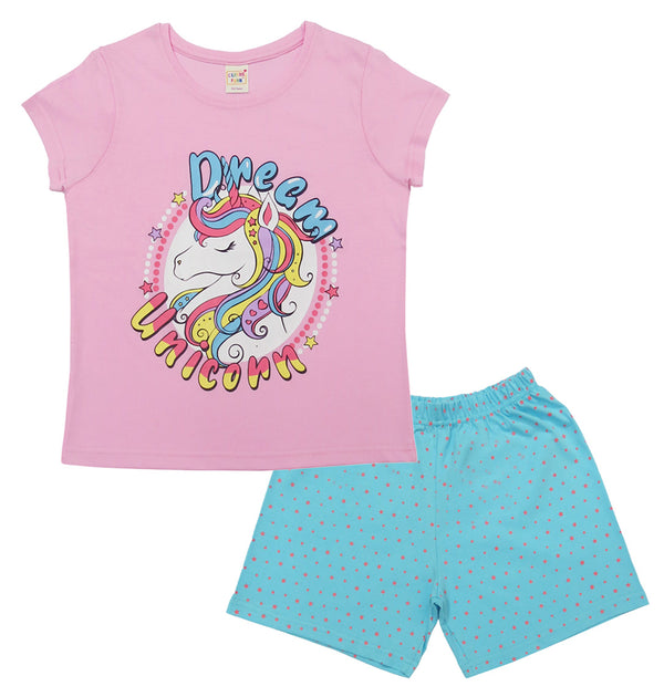 Clothe Funn Girls Cotton Nightwear Set, Baby Pink & T.Blue