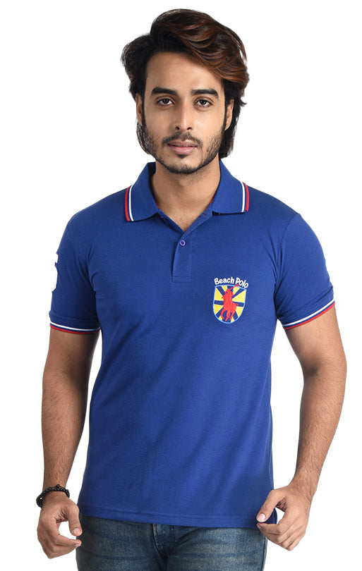 Clothe Funn Mens Polo T-Shirt Embroidery, Royal