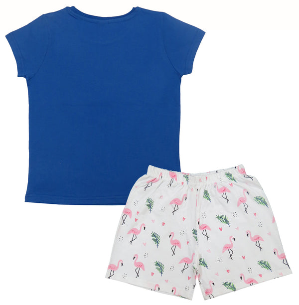 Clothe Funn Girls Cotton Nightwear Set, Royal Blue & White