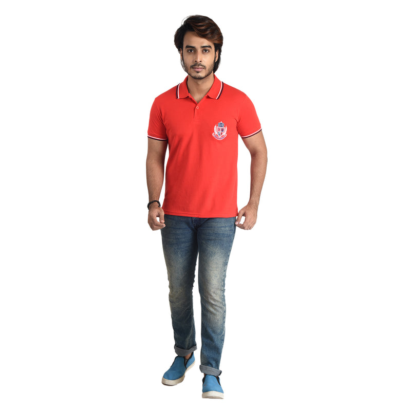 Clothe Funn Mens Polo T-Shirt Embroidery, Red