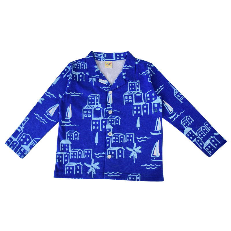 Clothe Funn Boys Cotton Night Suit Set , Royal Blue