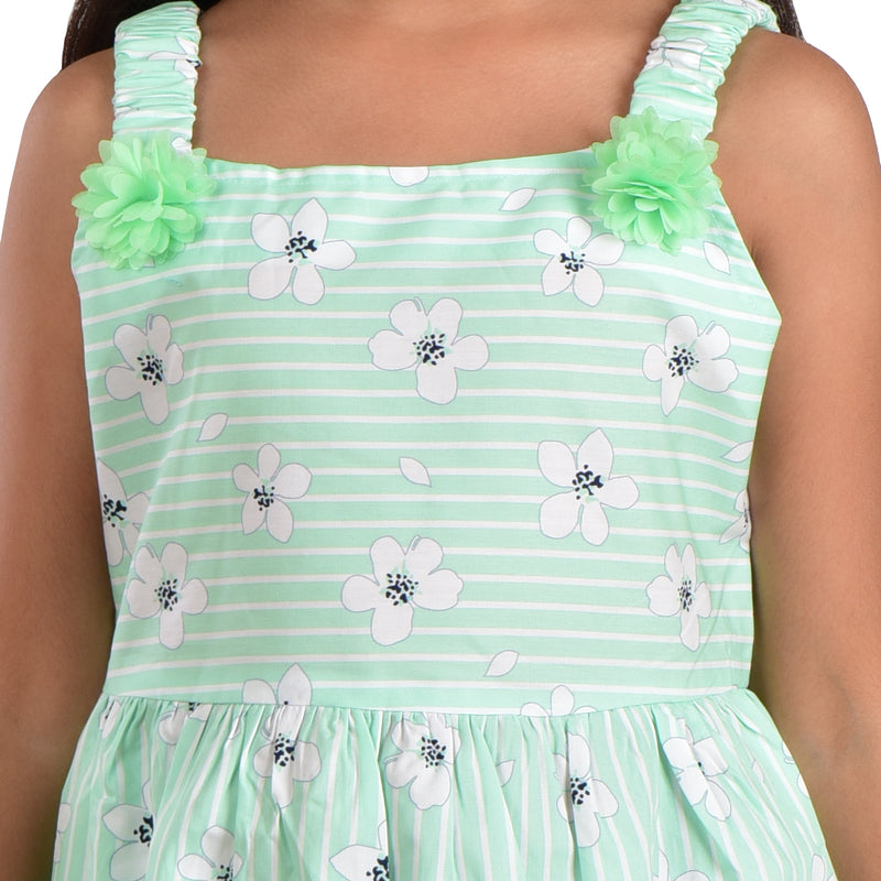 Clothe Funn Girls Sleeveless Frock With Strap, Green