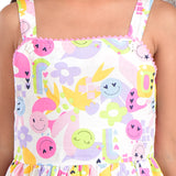 Clothe Funn Girls Sleeveless Frock With Strap, White Multi