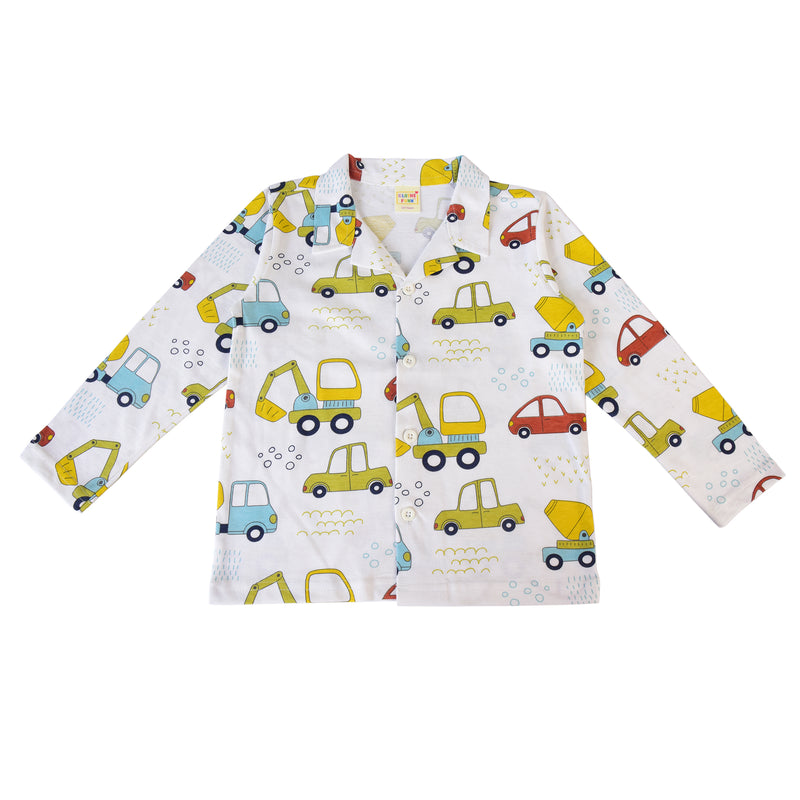 Clothe Funn Boys Cotton Night Suit Set , White