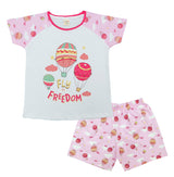 Clothe Funn Girls Cotton Nightwear set, White & Pink AOP