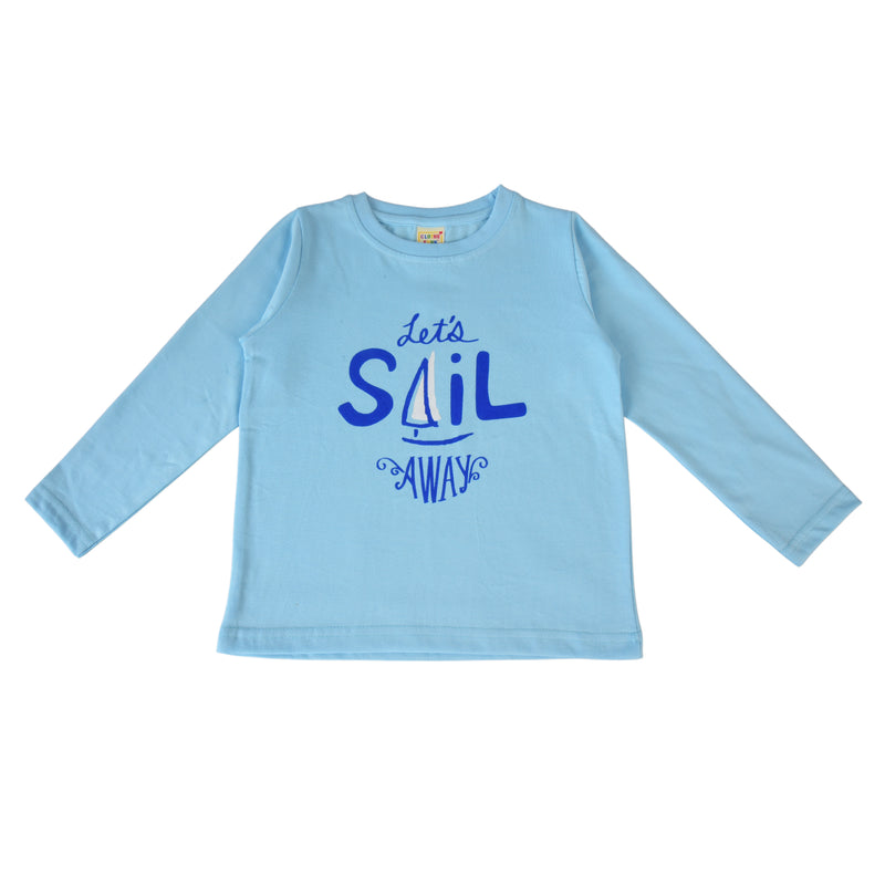 Clothe Funn Boys Cotton Night Wear Set , Sky blue & Royal blue AOP