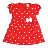 Clothe Funn New Born Baby Girl's Pure Cotton Heart Printed Dress, Red AOP