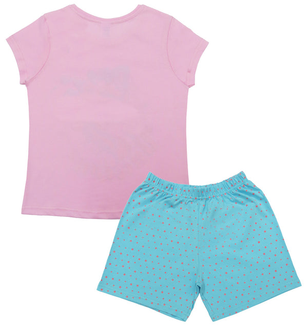 Clothe Funn Girls Cotton Nightwear Set, Baby Pink & T.Blue