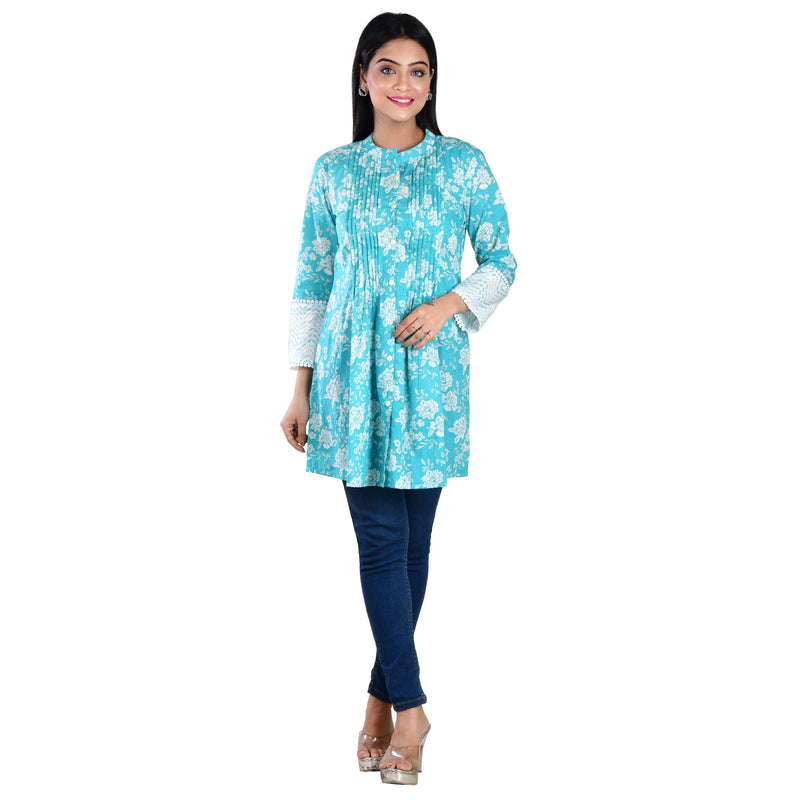 Mandarin Collared  Printed Kurti