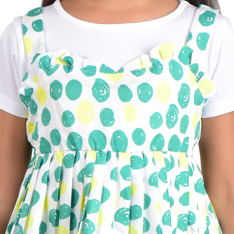 Clothe Funn Girls Frock with Belt, Green Polka