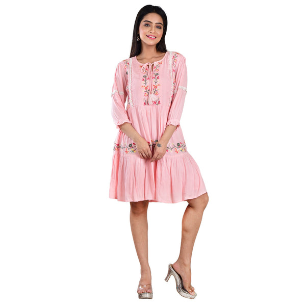 Gerogette Embroidered Peach Dress