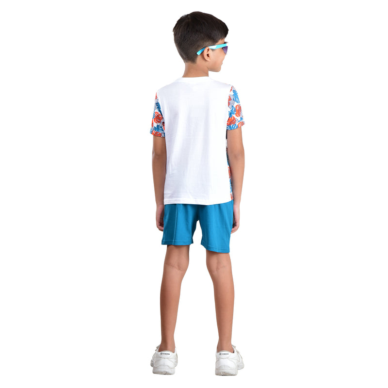 Clothe Funn Boys Set, White AOP/Teal