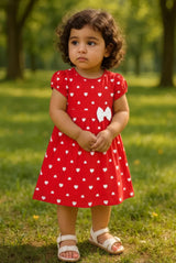 Clothe Funn New Born Baby Girl's Pure Cotton Heart Printed Dress, Red AOP