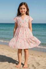 Clothe funn Girls Floral Printed Frock, Peach