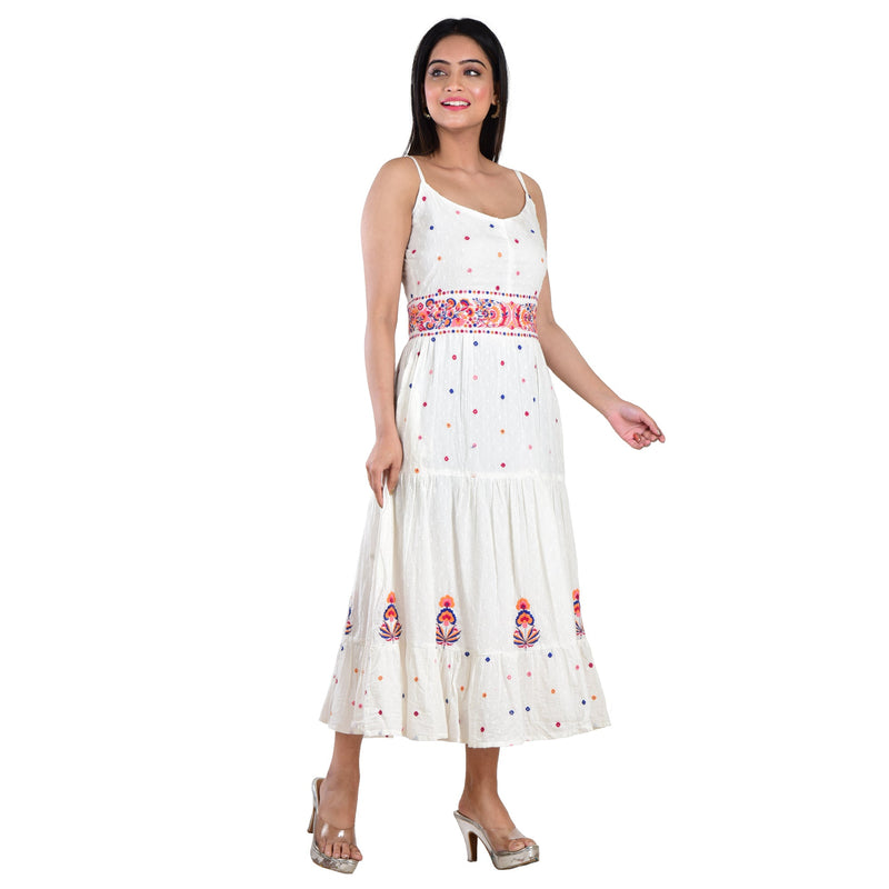 Embroidered Spaghetti Midi Dress