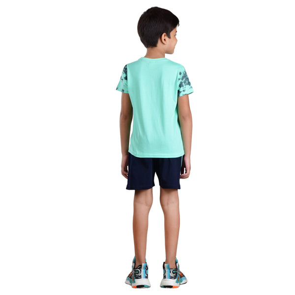 Boys Half sleeve Shirt & Shorts Co-Ord Set, Mint & Navy