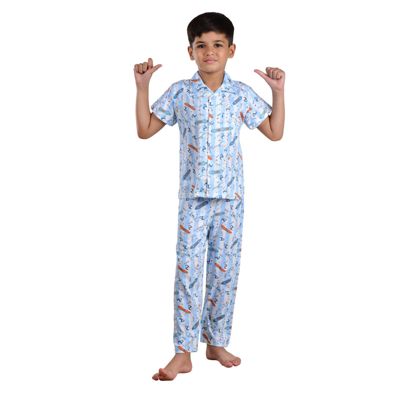 Clothe Funn Boys Nightsuit White/Blue Stripe