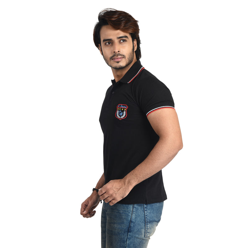 Clothe Funn Mens Polo T-Shirt Embroidery, Black