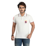 Clothe Funn Mens Polo T-Shirt Embroidery, Ecru Melange