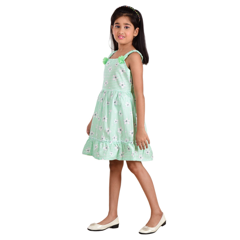 Clothe Funn Girls Sleeveless Frock With Strap, Green