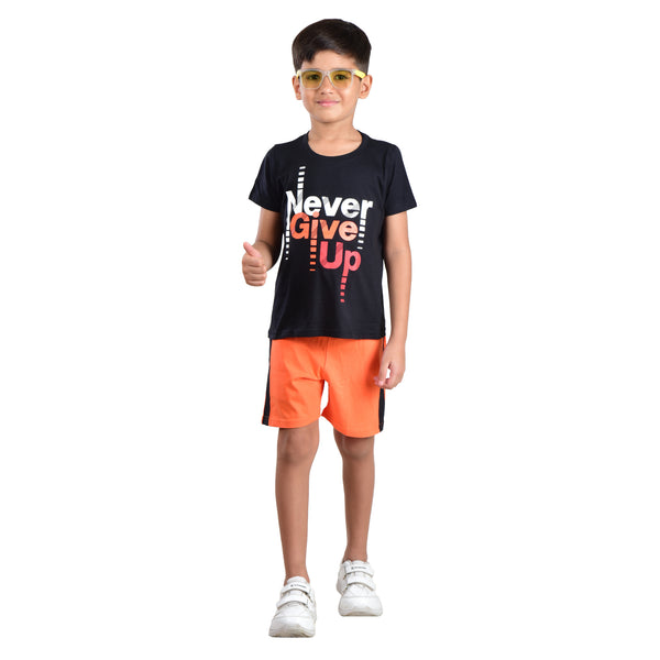 Clothe Funn Boys Co-Ord Set, Black & Orange