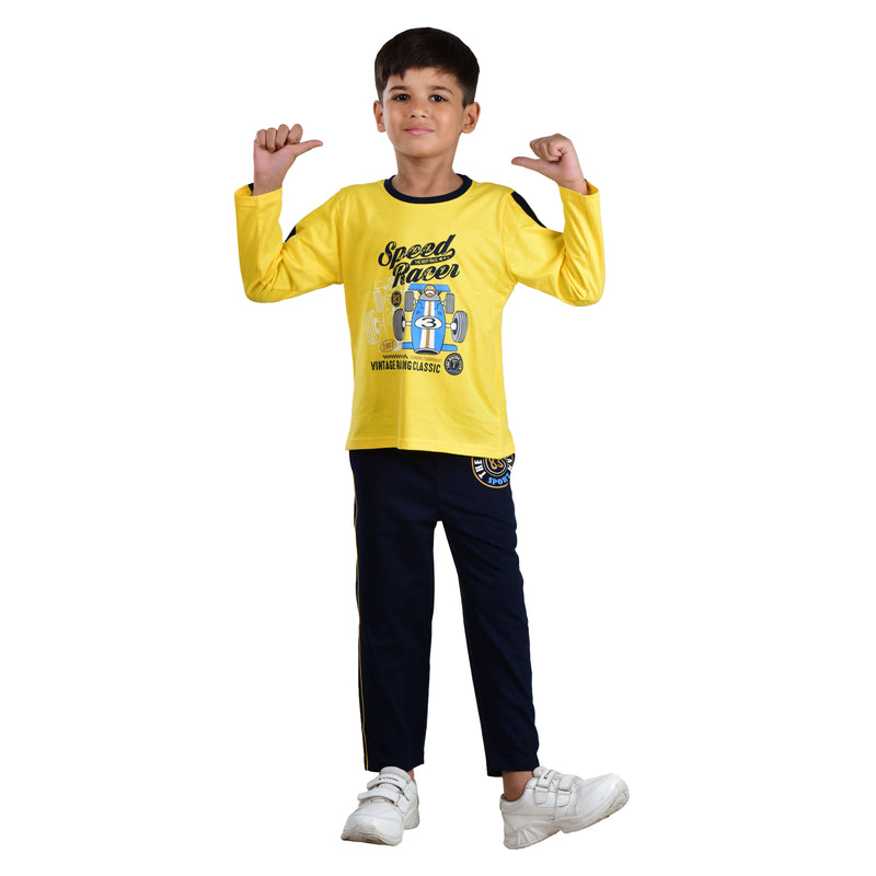 Clothe Funn Boys Co-Ord Set, Yellow & Navy