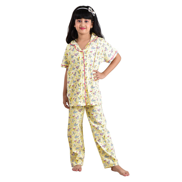 Clothe Funn Girls Nightsuit, Mint Lemon AOP