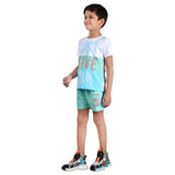 Boys Half sleeve Shirt & Shorts Co-Ord Set, White & Mint