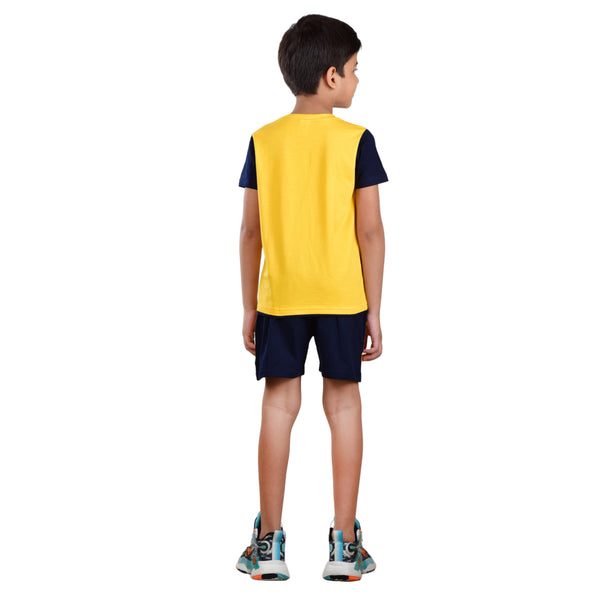 Boys Half sleeve Shirt & Shorts Co-Ord Set, Gold & Navy