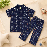 Clothe Funn Boys Cotton Printed Night Suit, Medieval Blue