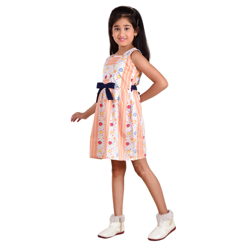 Clothe Funn Girls Square Neck Sleeveless Dress, Peach Stripe