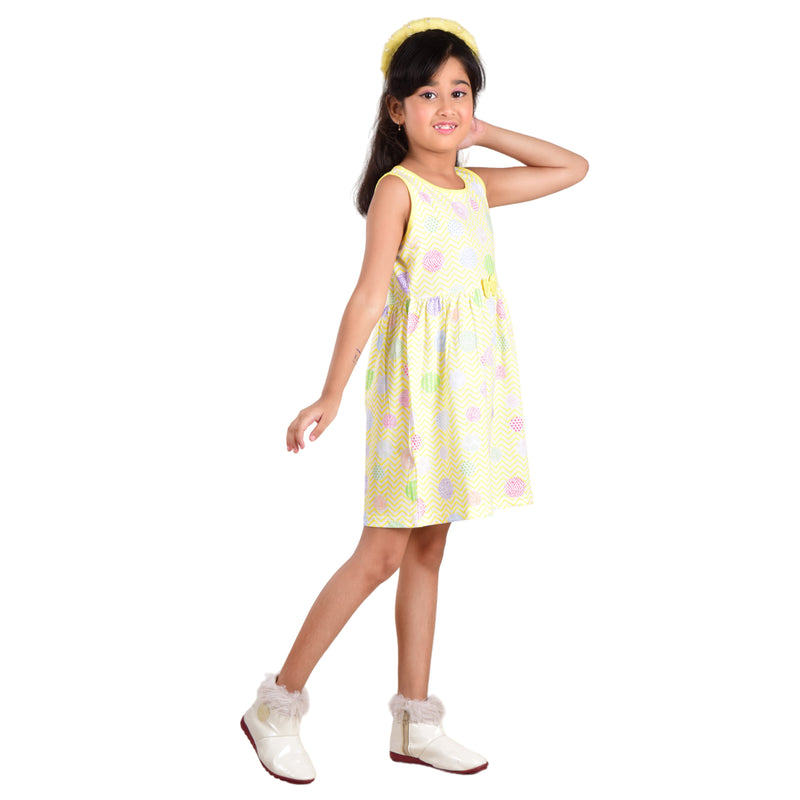 Clothe Funn Girls Sleevless Frock, Yellow