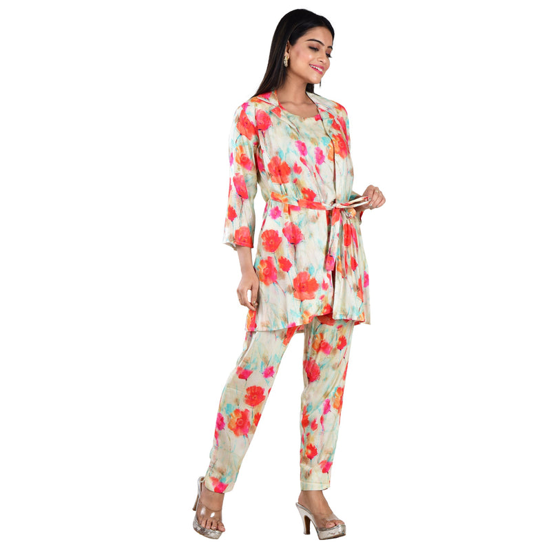 Tulip Print Co-ord Set with Jacket