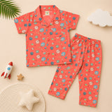 Clothe Funn Unisex Cotton Printed Night Suit, Peach Amber