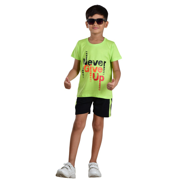 Clothe Funn Boys Co-Ord Set, Neon Green & Black