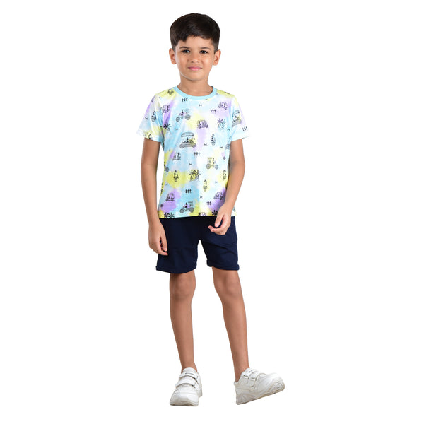 Clothe Funn Boys Set, White AOP/Navy