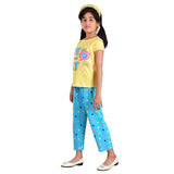 Clothe Funn Girls Cotton Nightwear Set, Co-Ordinate Set, Yellow/T.Blue