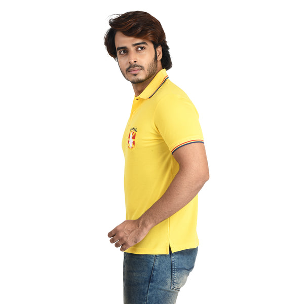 Clothe Funn Mens Polo T-Shirt Embroidery, Yellow