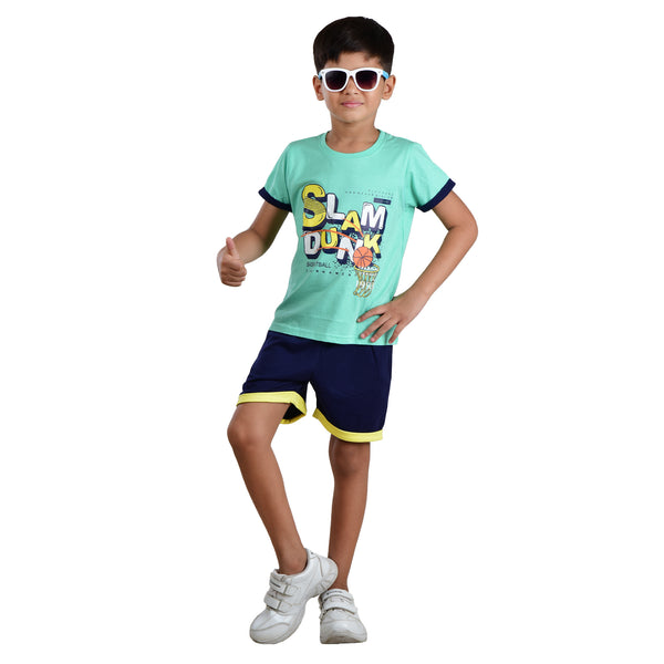 Clothe Funn Boys Co-Ord Set, Mint Green & Navy