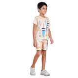 Boys Half sleeve Shirt & Shorts Co-Ord Set, Off White & Peach