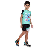 Boys Half sleeve Shirt & Shorts Co-Ord Set, Sea Green & Black