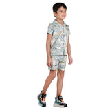 Boys Half sleeve Shirt & Shorts Co-Ord Set, Green Leaf AOP