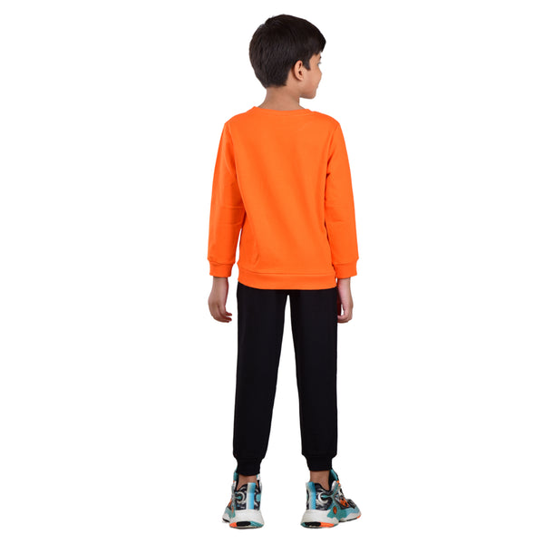 Clothe Funn Boys Sweatshirt & Track Pant Set, Orange & Black