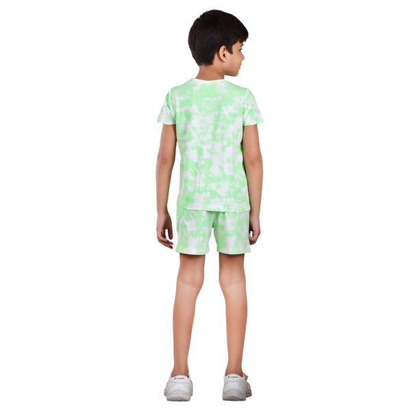 Boys Half sleeve Shirt & Shorts Co-Ord Set, Off White & Green