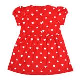 Clothe Funn New Born Baby Girl's Pure Cotton Heart Printed Dress, Red AOP