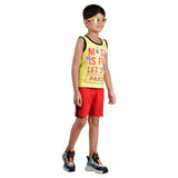 Clothe Funn Boys C-Ord Set, Sleeveless T-Shirt & Shorts, Yellow & Red