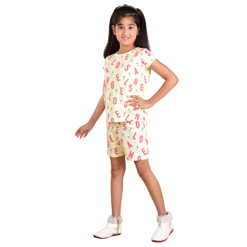 Clothe Funn Girls Nightwear/Girls Co Ord Set, Lemon AOP