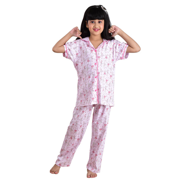 Clothe Funn Girls Nightsuit, Baby Pink AOP