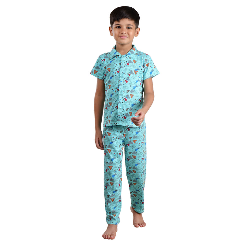 Clothe Funn Boys Nightwear Suit, Mint AOP