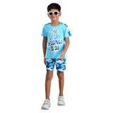 Clothe Funn Boys Co-Ord Set Set, Half Sleeve T-Shirt & Shorts Set, T.Blue & Military